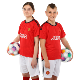 Форма футбольна дитяча із символікою футбольного клубу MANCHESTER UNITED домашня 2024 SP-Planeta CO-6216 6-14 років червоний-білий