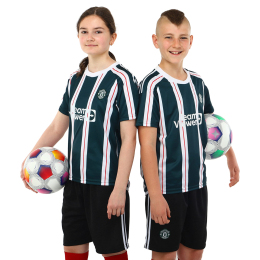 Форма футбольна дитяча із символікою футбольного клубу MANCHESTER UNITED гостьова 2024 SP-Planeta CO-6217 6-14 років чорний-білий
