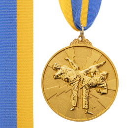 Медаль спортивна зі стрічкою двокольорова SP-Sport Тхеквондо C-7029 золото, срібло, бронза