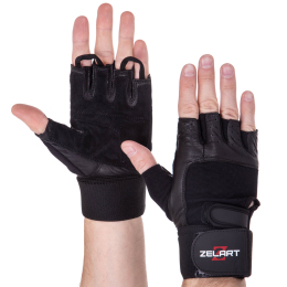 Перчатки для тяжелой атлетики кожаные Zelart SB-161085 S-XXL черный