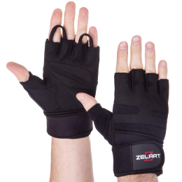 Перчатки для тяжелой атлетики кожаные Zelart SB-161086 S-XXL черный