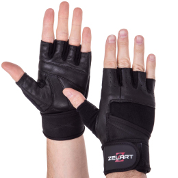 Перчатки для тяжелой атлетики кожаные Zelart SB-161094 S-XXL черный