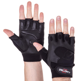 Перчатки спортивные кожаные Zelart SB-161555 S-XXL черный