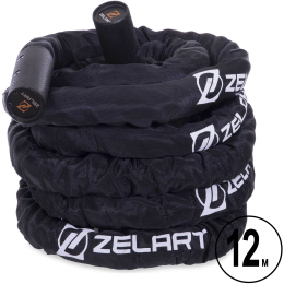 Канат для кроссфита в защитном рукаве Zelart FI-2631-12 12м черный