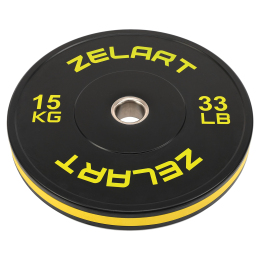 Бамперные диски резиновые Bumper Plates Zelart TA-4790-15 51мм 15кг черный-желтый