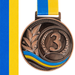 Медаль спортивная с лентой SP-Sport UKRAINE с украинской символикой C-6826 ø6,5см золото, серебро, бронза