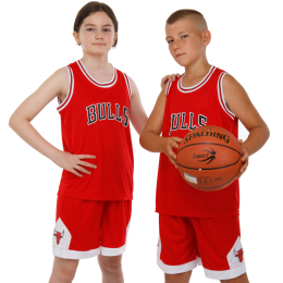 Форма баскетбольная детская NB-Sport NBA BULLS BA-9968 S-2XL красный-белый