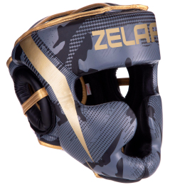 Шлем боксерский с полной защитой Zelart BO-2529 S-XL черный-золотой