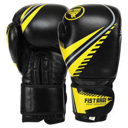 Перчатки боксерские FISTRAGE VL-9355 10-14 унций черный-желтый