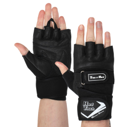 Перчатки для кроссфита и воркаута кожаные HARD TOUCH BC-9526 S-XL черный