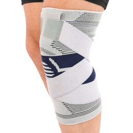 Наколенник спортивный эластичный компрессионный с фиксирующим ремнем STOLL LL-1012 S-L 1шт серый