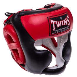 Шолом боксерський з повним захистом шкіряний TWINS HGL3-2T M-XL чорний-червоний