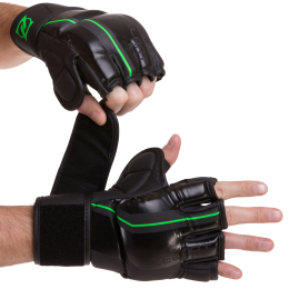 Перчатки для смешанных единоборств MMA Zelart VL-3089 S-XL черный-салатовый