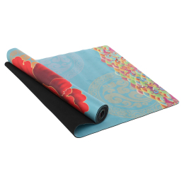 Коврик для йоги Замшевый Record FI-5662-31 размер 183x61x0,3см с принтом Цветок Сакуры голубой-красный