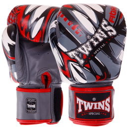 Боксерські рукавиці шкіряні TWINS DEMON FBGVL3-55 10-14унцій сірий-червоний