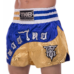 Шорти для тайського боксу та кікбоксингу TOP KING TKTBS-207 XS-XXL синій-золотий