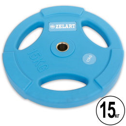 Блины (диски) полиуретановые Zelart TA-5336-28-15 28мм 15кг синий