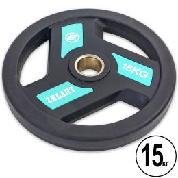 Блины (диски) полиуретановые Zelart TA-5344-15 51мм 15кг черный