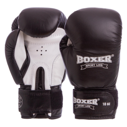 Перчатки боксерские кожаные BOXER 2023 10-12унций цвета в ассортименте