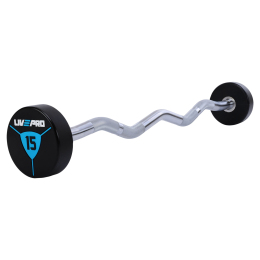 Штанга фіксована вигнута поліуретанова LiveUp LP8011-15 довжина-89,2см 15кг чорний-синій