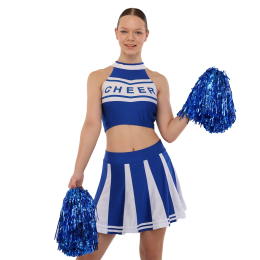 Костюм для чирлідингу кроп-топ з коміром-стійкою та плісована міні-спідниця SP-Sport CO-043 розмір S-2XL синій-білий