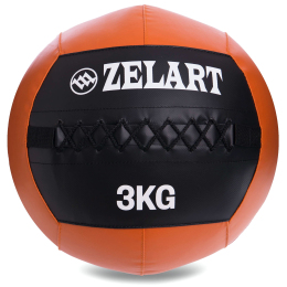 Мяч набивной для кросфита волбол WALL BALL Zelart FI-5168-3 3кг черный-оранжевый