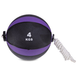 М'яч медичний Tornado Ball Zelart на мотузці FI-5709-4 4кг чорний-фіолетовий