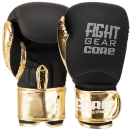 Рукавиці боксерські на липучці PU CORE BO-5249 10-12унцій чорний-золотий