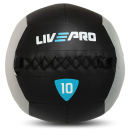 М'яч набивний медичний для кросфіту WALL BALL LiveUp LP8100-10 10кг чорний-сірий