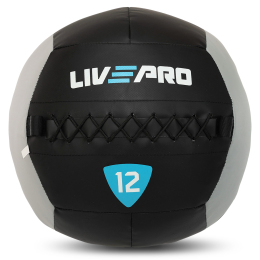 М'яч набивний медичний для кросфіту WALL BALL LiveUp LP8100-12 12кг чорний-сірий