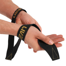 Лямки для тяги восьмерки Figure 8 для штанги и тяжелых тренировок POWER STRAP LiveUp LP8772 2шт черный-золотой