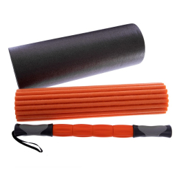 Йога роллер набор 3 в 1 (массажер + два роллера для йоги) 45см Zelart FI-0271 черный-оранжевый