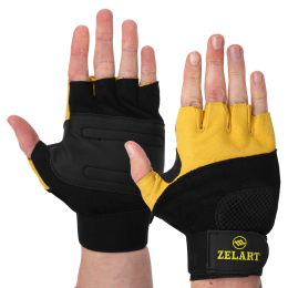 Рукавиці для фітнесу та важкої атлетики Zelart Gel Tech BC-3611 розмір M-XL чорний-жовтий