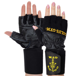 Перчатки для тяжелой атлетики кожаные GOLDS GYM BC-3603 S-XL черный