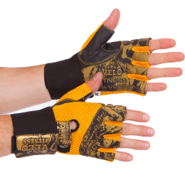 Перчатки для тяжелой атлетики кожаные VELO VL-3224 S-XL оранжевый-черный