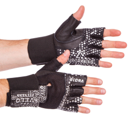 Перчатки для тяжелой атлетики кожаные VELO VL-3234 S-XL черный-белый