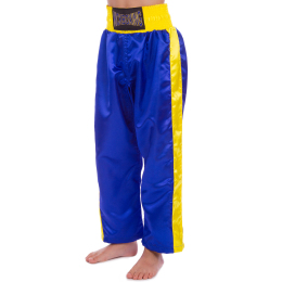 Штани для кікбоксингу дитячі MATSA KICKBOXING MA-6732 6-14років синій-жовтий