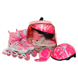 Роликовые коньки раздвижные детские с защитой и шлемом в комплекте FEI BAO SK-9456 размер 31-42