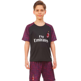 Форма футбольна дитяча з символікою футбольного клубу AC MILAN резервна 2019 SP-Planeta CO-8040 6-14 років чорний-червоний