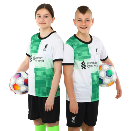 Форма футбольна дитяча із символікою футбольного клубу LIVERPOOL гостьова 2024 SP-Planeta CO-6335 6-14 років білий-зелений