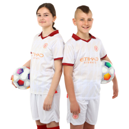 Форма футбольна дитяча із символікою футбольного клубу MANCHESTER CITY гостьова 2024 SP-Planeta CO-6338 6-14 років білий-бордовий