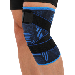 Наколенник спортивный эластичный компрессионный с фиксирующим ремнем SIBOTE ST-7448 M-XL 1шт черный-синий