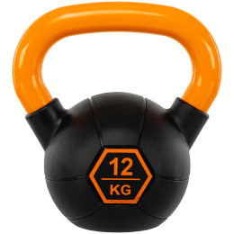 Гиря тренувальна цільна гумова з пофарбованою ручкою LiveUp Urethane competition kettlebell UAZE5336-12 вага 12кг чорний-помаранчевий