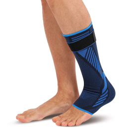 Бандаж на гомілку та кісточку еластичний подовжений компресійний з фіксуючим ременем SIBOTE ST-7575 S-XL 1шт чорний-синій