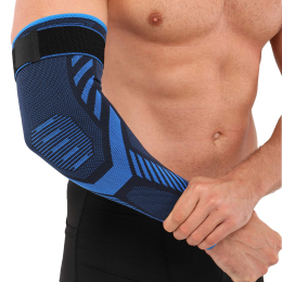 Нарукавник спортивный эластичный компрессионный рукав для спорта с фиксирующим ремнем SIBOTE ST-7577 S-XL 1шт черный-синий