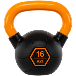 Гиря тренувальна цільна гумова з пофарбованою ручкою LiveUp Urethane competition kettlebell UAZE5336-16 вага 16кг чорний-помаранчевий