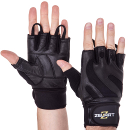 Перчатки для тяжелой атлетики кожаные Zelart SB-161064 S-XXL черный