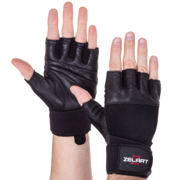 Перчатки для тяжелой атлетики кожаные Zelart SB-161069 S-XXL черный