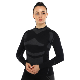 Термофутболка для активного спорту жіноча Zelart CO-7302 розмір S-L чорний-сірий