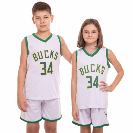 Форма баскетбольная детская NB-Sport NBA BUCKS 34 3582 S-2XL белый-зеленый